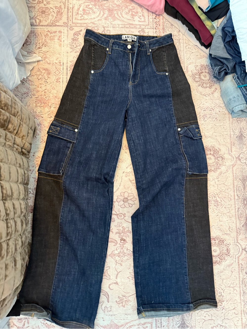 I.AM.GIA Dark Indigo Wide Leg Cargo Jeans